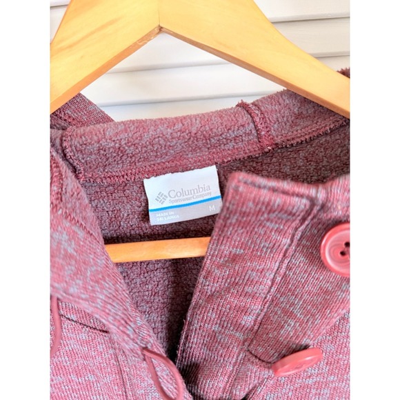 Columbia Womens Sweater Pullover Hoodie Button Neck Maroon Heathered M - Picture 3 of 3